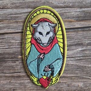 Mother Mary Saint Opossum Sacred Heart Catholic Goth Iron On Patch.